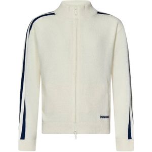 Dsquared2 Retro Sportieve Wollen Blend Rits Cardigan , White , Heren , Maat: M