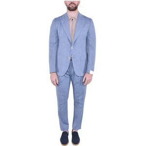 Eleventy, Heren, Pakken, Blauw, Maat: M Katoen,