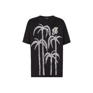 Balmain Palmboom geborduurd T-shirt , Black , Heren , Maat: 2XL