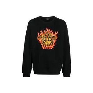 Versace Zwarte Trui met Medusa Flame Logo , Black , Heren , Maat: XL