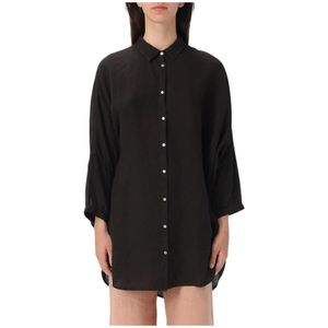 120% Lino, Dames, Blouses & Shirts, Zwart, Maat: M Linnen,
