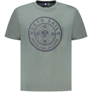 North Sails - Groen Nautisch Print T-shirt - Korte Mouwen - Katoen