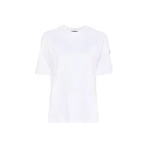 Moncler Logo Katoenen T-shirt Wit , White , Dames , Maat: S