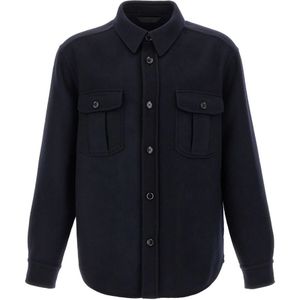 Brioni, Heren, Overhemden, Blauw, Maat: XL Wol,