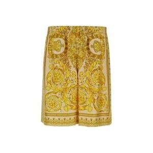 Versace Gele Barocco Print Zijden Shorts , Yellow , Heren , Maat: XL