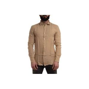 Peuterey Gekleurd Linnen Overhemd Slim Fit , Beige , Heren , Maat: 2XL