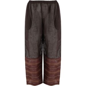 Tory Burch, Dames, Broeken, Bruin, Maat: L Linnen,