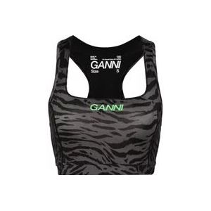 Ganni Zebra Print Nylon Top , Gray , Dames , Maat: M