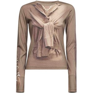 Marine Serre, Dames, Tops, Beige, Maat: XS Jersey,
