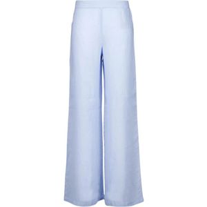 120% Lino, Dames, Broeken, Blauw, Maat: S Linnen,