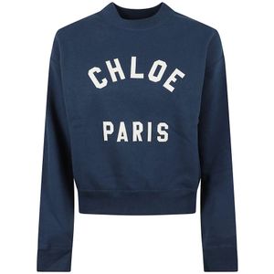 Chloé, Dames, Sweatshirts & Hoodies, Blauw, Maat: M Katoen,