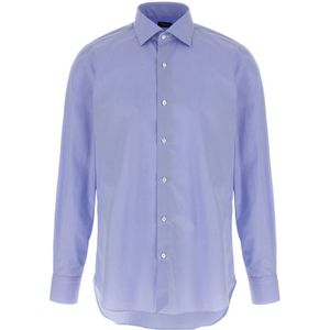 Finamore, Heren, Overhemden, Blauw, Maat: M Katoen,