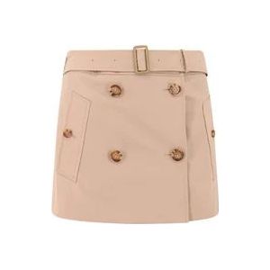 Burberry Katoenen Rok met Trench Riem , Beige , Dames , Maat: XS