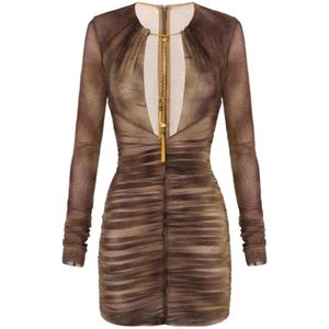 Elisabetta Franchi, Dames, Jurken, Bruin, Maat: L Polyamide,