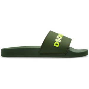 Dsquared 2 - Slides - Groen - Rubber - Brede Band - Prominent Logo