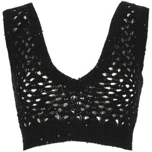 Brunello Cucinelli, Dames, Tops, Zwart, Maat: M Katoen,