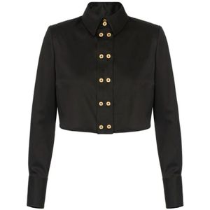 Elisabetta Franchi, Dames, Blouses & Shirts, Zwart, Maat: M Katoen,