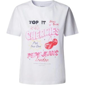 Pepe Jeans, Dames, Tops, Wit, Maat: L Katoen,