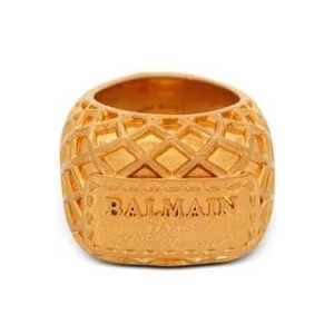 Balmain Handtekening Mesh Ring , Yellow , Dames , Maat: S