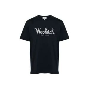 Woolrich Geborduurd Logo T-Shirt , Blue , Heren , Maat: L