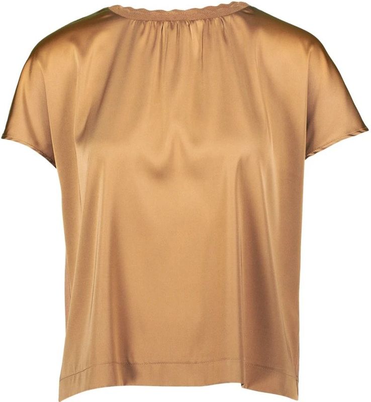 zero - Shirt - Camel - Kwartmouw - Ronde Hals - Effen