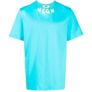 Msgm, Heren, Tops, Blauw, Maat: L Katoen,