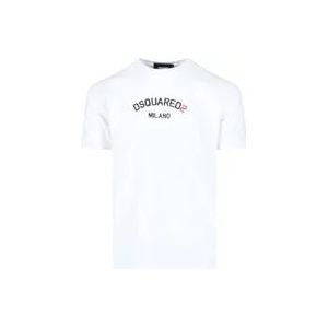 Dsquared2 Wit Logo T-shirt met Rode Details , White , Heren , Maat: S
