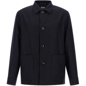 Zegna, Heren, Jassen, Blauw, Maat: M Wol,