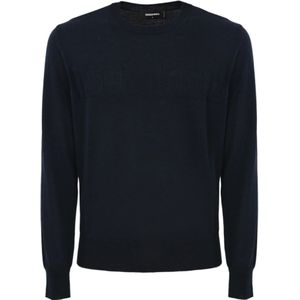 Dsquared2 Blauwe Logo Trui Wol Jacquard , Blue , Heren , Maat: S