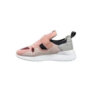 Tod's Multicolor Suède en Leren Sneakers met Klittenbandsluiting , Pink , Dames , Maat: 39 1/2 EU