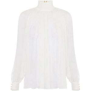 Elisabetta Franchi, Dames, Blouses & Shirts, Wit, Maat: M Voile,
