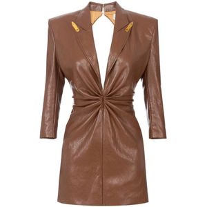 Elisabetta Franchi, Dames, Jurken, Bruin, Maat: S Leer,