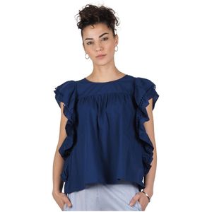 Alessia Santi, Dames, Blouses & Shirts, Blauw, Maat: 2XS Katoen,