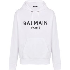 Balmain Gedrukte Paris hoodie , White , Heren , Maat: L