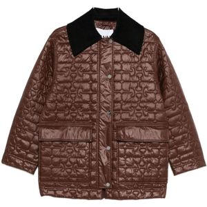 Ganni - Quilted Jacket - Damesjas - Bruin - Oversized - 100% Nylon