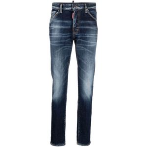 Dsquared2 Blauwe Slim-Fit Jeans met Whiskering Effect , Blue , Heren , Maat: S