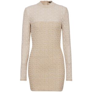 Balmain PB Labyrinth gebreide jurk , Beige , Dames , Maat: 2XS