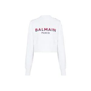Balmain Flocked Paris cropped sweatshirt , White , Dames , Maat: XS