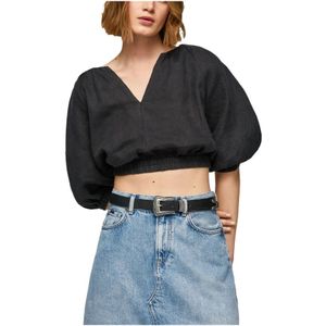 Pepe Jeans, Dames, Blouses & Shirts, Zwart, Maat: M Linnen,