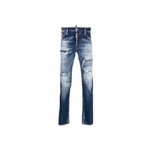 Dsquared2 Blauwe Versleten Slim-Fit Jeans , Blue , Heren , Maat: S