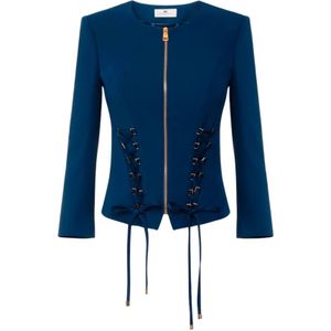Elisabetta Franchi, Dames, Jassen, Blauw, Maat: L Satijn,
