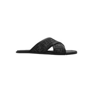 Fendi Slippers met logo , Black , Heren , Maat: 42 EU