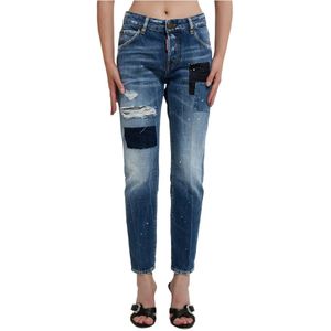 Dsquared2 Blauwe Denim Patch Jeans , Blue , Dames , Maat: S