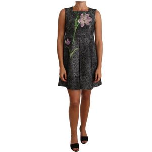 Dolce & Gabbana - Shiftjurk - Zwart - Houndstooth-patroon met Bloemenapplicaties