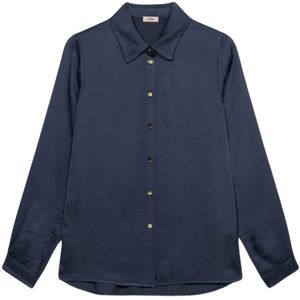 Oltre, Dames, Blouses & Shirts, Blauw, Maat: S Satijn,