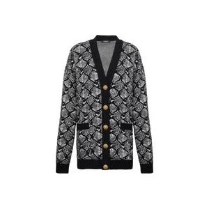 Balmain Cardigan met slangenprint jacquard breisel , Black , Dames , Maat: M