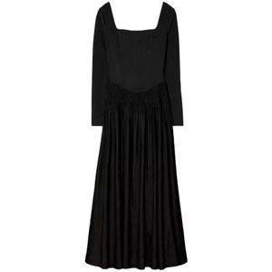 Tory Burch, Dames, Jurken, Zwart, Maat: S Leer,