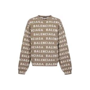 Balenciaga Allover Logo Crewneck Sweater , Beige , Heren , Maat: L