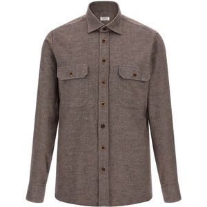 Borriello Napoli, Heren, Overhemden, Bruin, Maat: M Katoen,