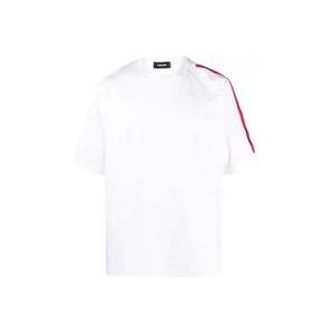 Dsquared2 Witte T-shirt met rode schouderband , White , Heren , Maat: XS